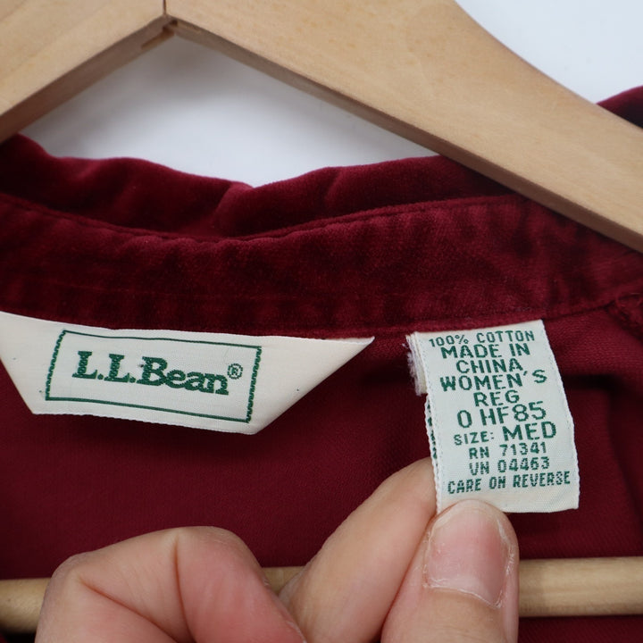 L.L. Bean Velvet Shirt Womens Medium Maroon Cotton Side Slits Button Up Top