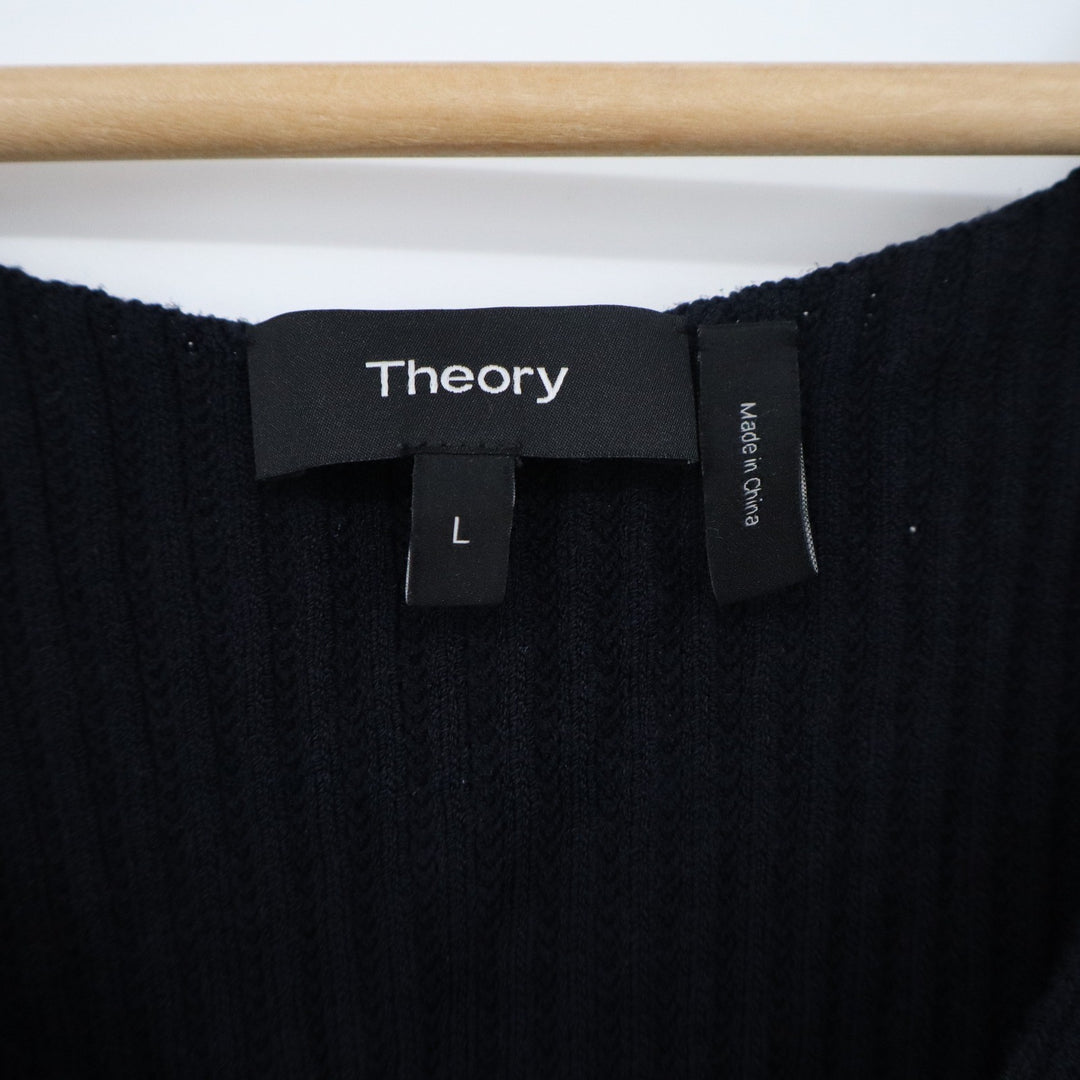 Theory IWG Reversible Sweater Shell Black Ribbed V-Neck Tank Top Size L