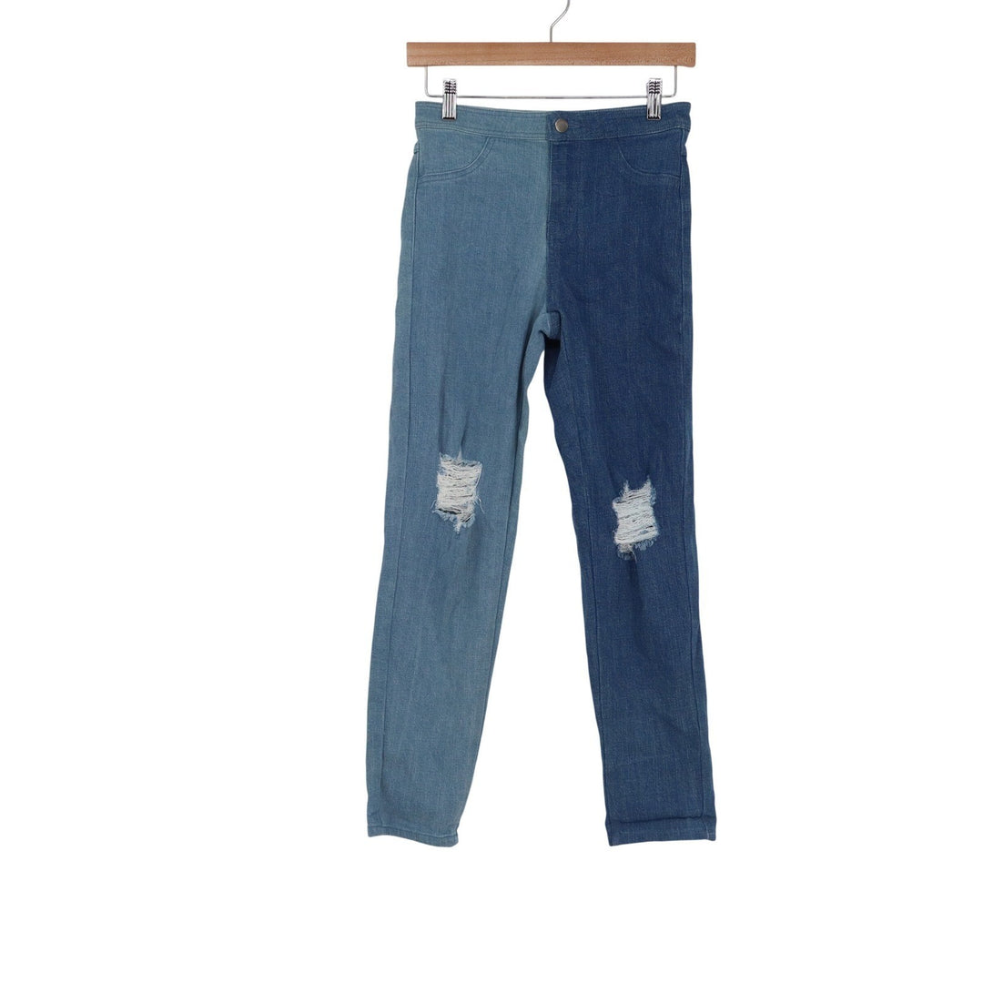 Weissman Two Tone Distressed Skinny Jeans Blue Colorblock Dance Pants Size LC