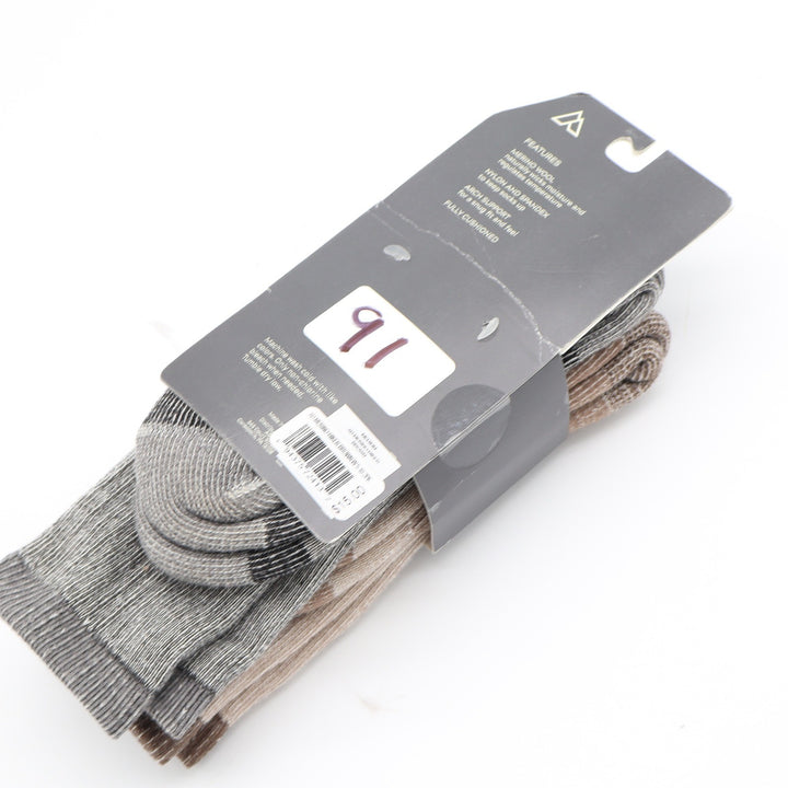Alpine Design Women Hiker Sock Merino Wool 2 Pack Brown Grey Medium Size 5-10