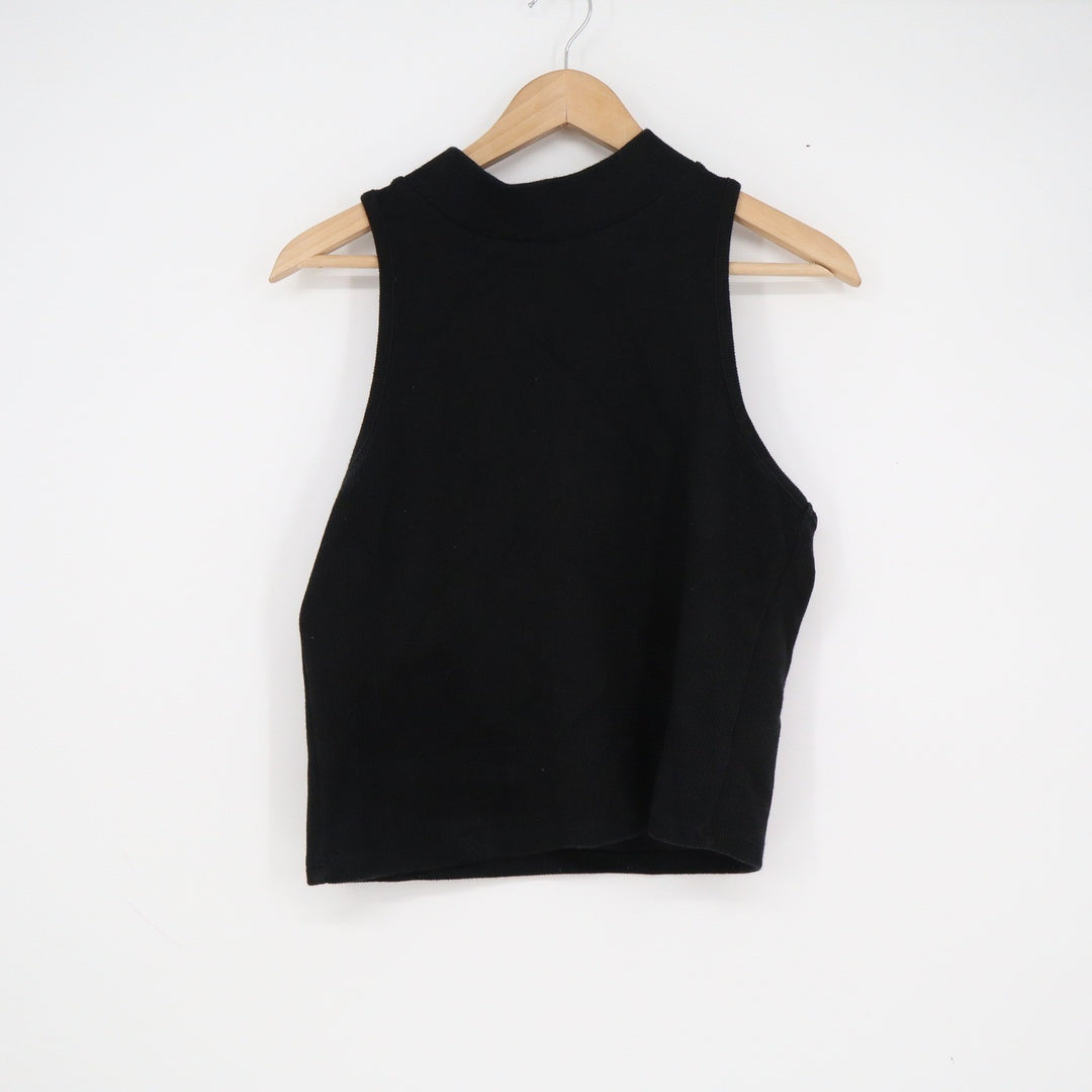 A New Day Black Ribbed Mock Neck Sleeveless Tank Top Large