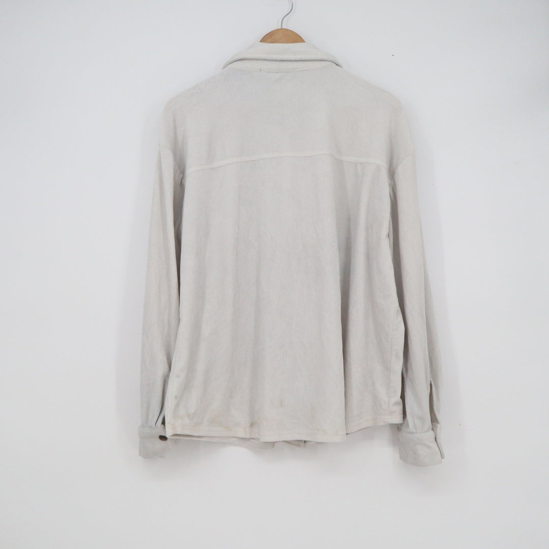 Fred David Cream Ribbed Knit Button Down Shirt Long Sleeve Snap Front Size M