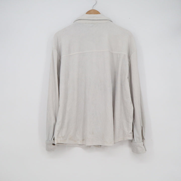 Fred David Cream Ribbed Knit Button Down Shirt Long Sleeve Snap Front Size M