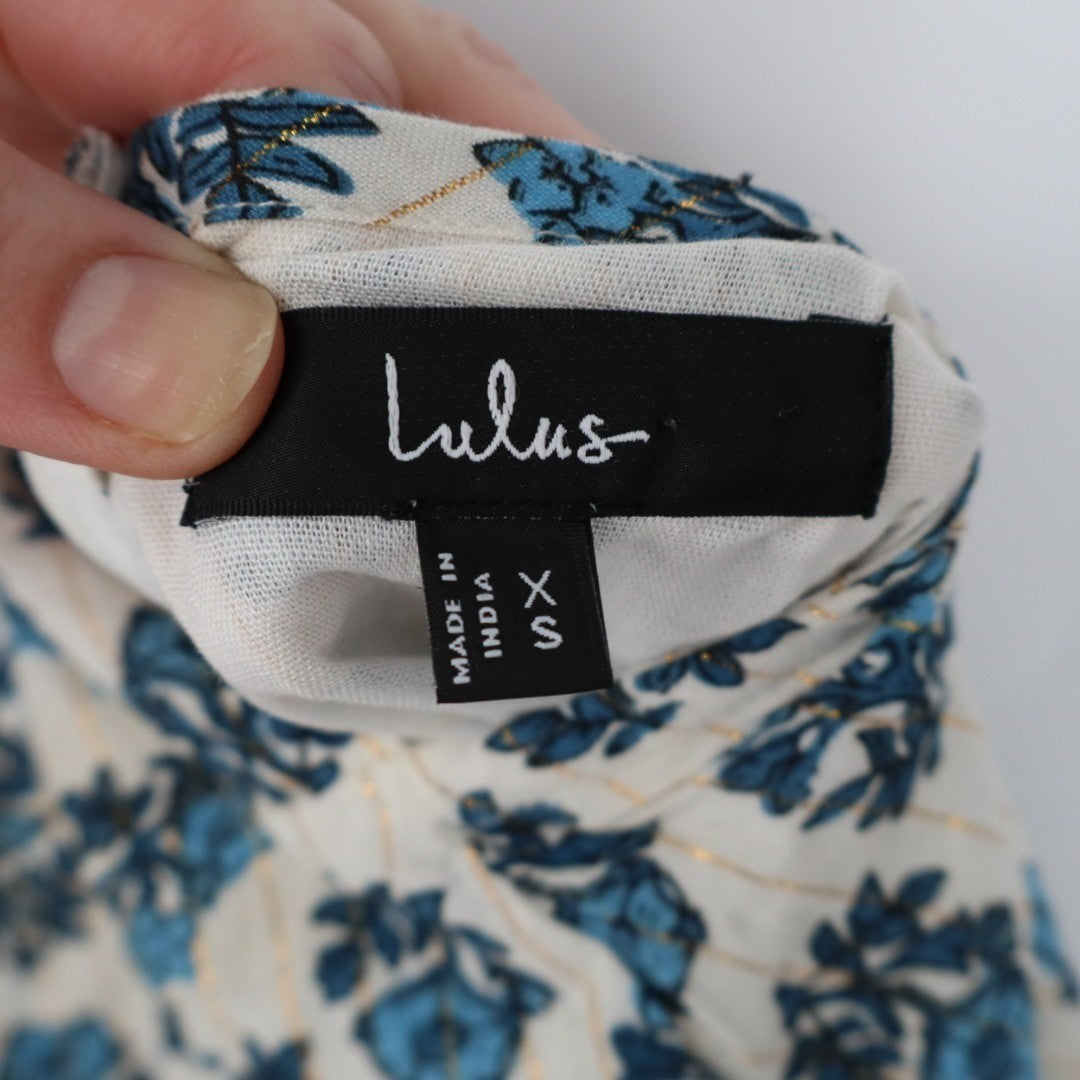 Lulus Flirty Fave Midi Dress Womens XS White Floral Cotton Tie-Back Round Neck