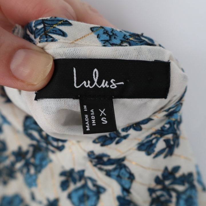 Lulus Flirty Fave Midi Dress Womens XS White Floral Cotton Tie-Back Round Neck