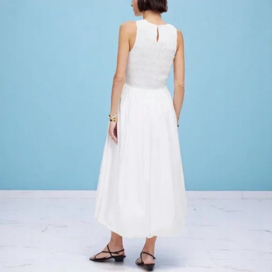 Madewell The Melody Bubble-Hem Smocked Midi Dress In Poplin Size S