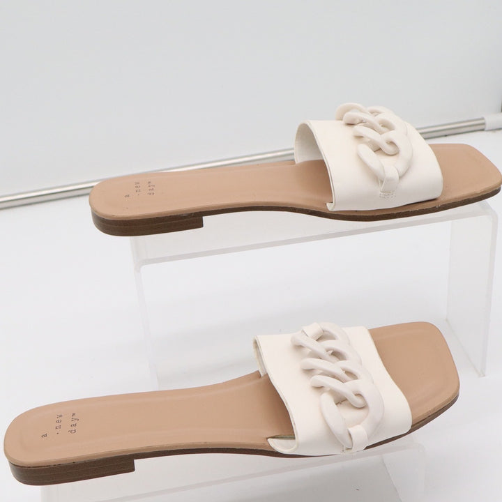 A New Day Womens White Square Toe Chain Link Slide Sandals Size 8.5 Flat