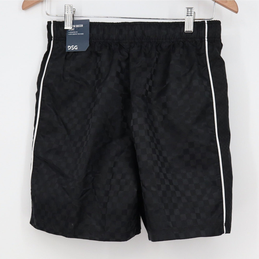 DSG Boys XL 18 Woven Soccer Shorts Pure Black Checkerboard