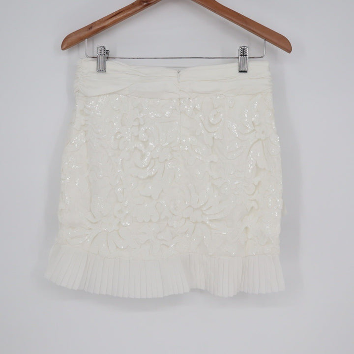 Naked Wardrobe White Floral Sequin Pleated Mini Skirt Womens Small