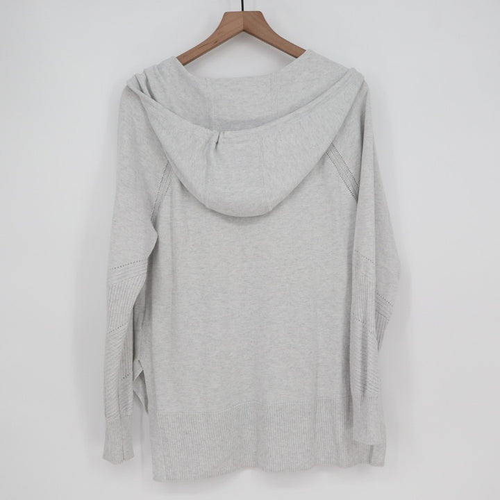 Athleta Evergreen Sweater Hoodie Womens Medium Gray High Low Hem Raglan Sleeve