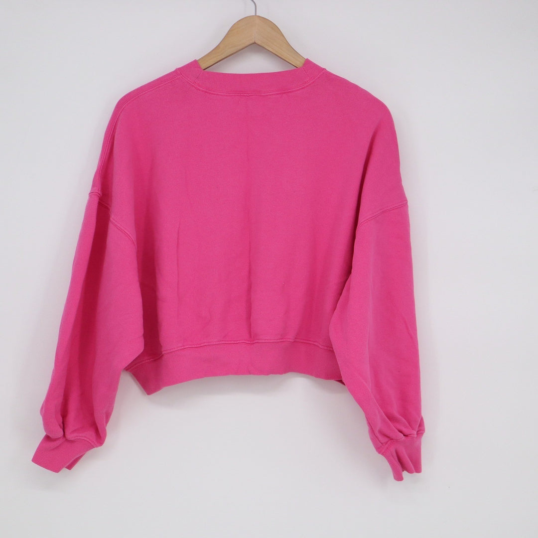 Old Navy Womens Hot Pink Cropped Sweatshirt Relaxed Crew Neck Fleece Medium