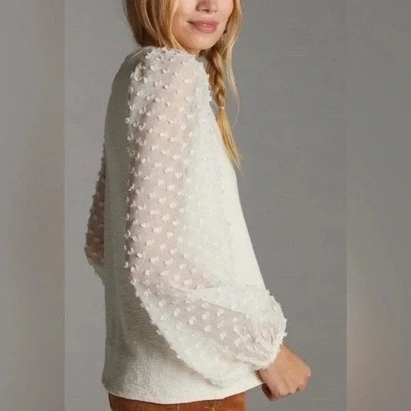 Maeve by Anthropologie Textured Puff Sleeve Top Ivory XXS