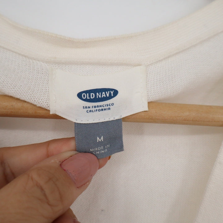Old Navy Womens Cream Cotton Blend V-Neck 3/4 Sleeve Button Cardigan Size M