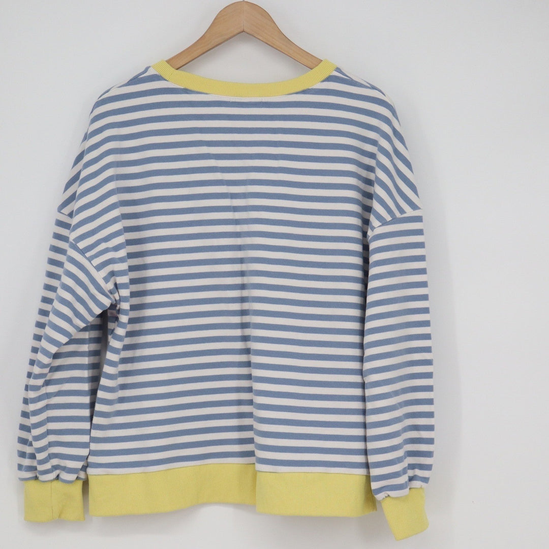 BTFBM Womens Blue White Striped Sweatshirt Yellow Trim Size L