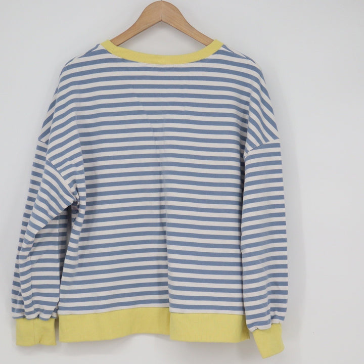 BTFBM Womens Blue White Striped Sweatshirt Yellow Trim Size L