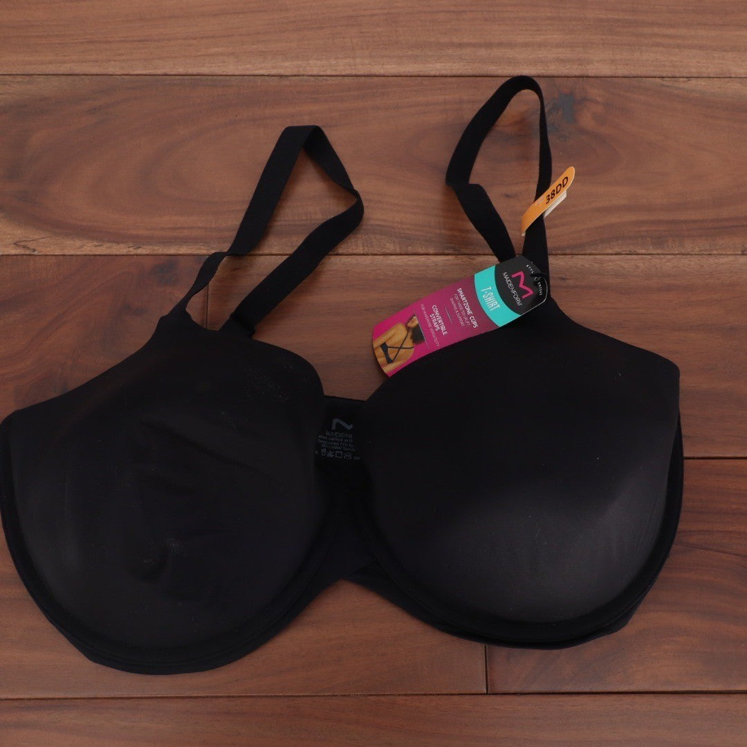 Maidenform Black T-Shirt Bra Smartzone Cups Convertible Straps DM7543 38DD
