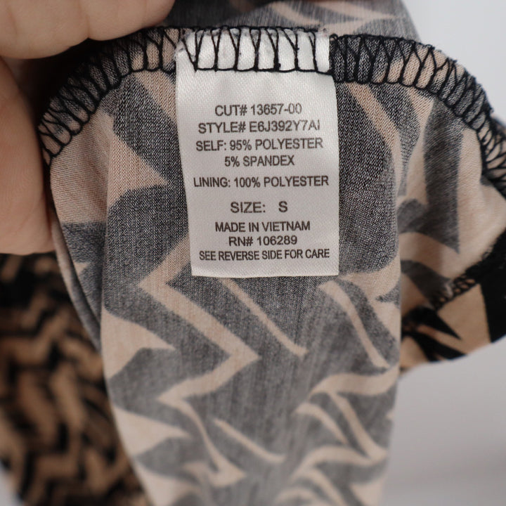 Chevron Print Maxi Dress Sleeveless Elastic Waist Tan Black Geometric S