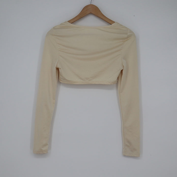 SHEIN Womens Beige Long Sleeve Square Neck Crop Top Size M