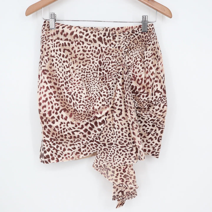 Naked Wardrobe The Statement Leopard Print Velvet Mini Skirt Ruffle Tan Brown L