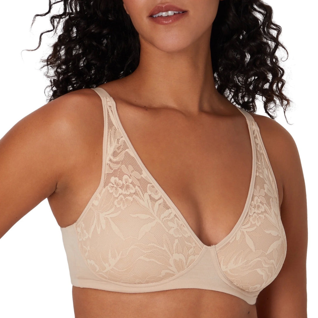 Bali Breathe T-Shirt Bra Womens 2XL Almond Cotton Stretch Wireless Lace Detail