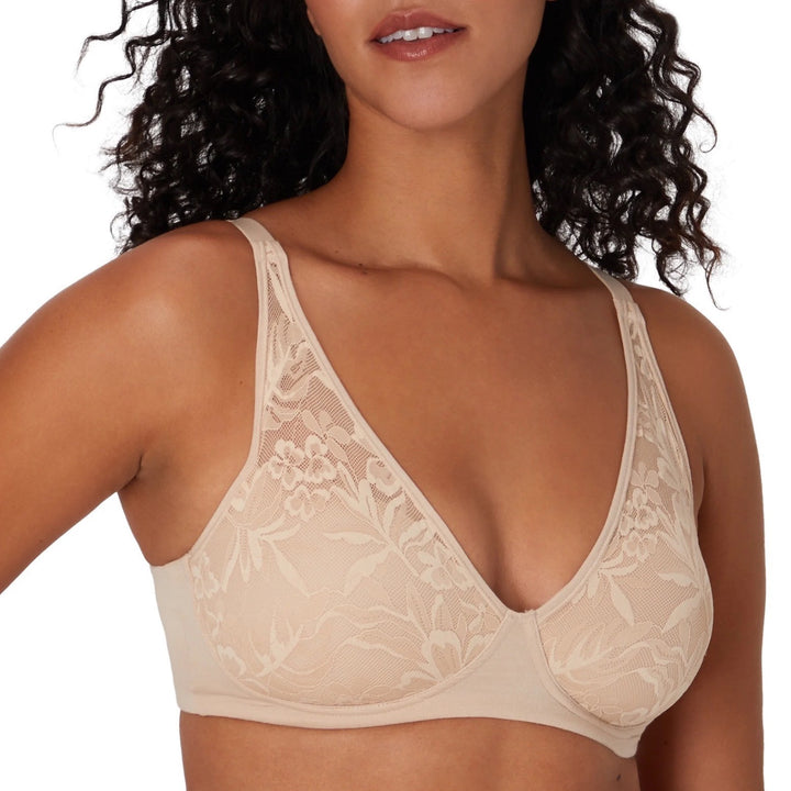 Bali Breathe T-Shirt Bra Womens 2XL Almond Cotton Stretch Wireless Lace Detail