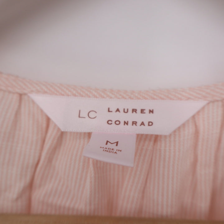 LC Lauren Conrad Peach Seersucker Stripe Puff Sleeve Wrap Dress Medium