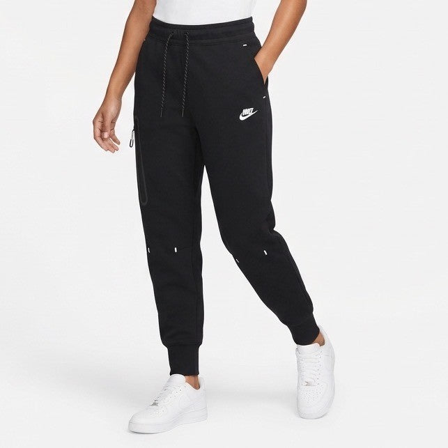 Nike Sportswear Track Pants Womens L Black Cotton Tech Fleece Drawstring Waist