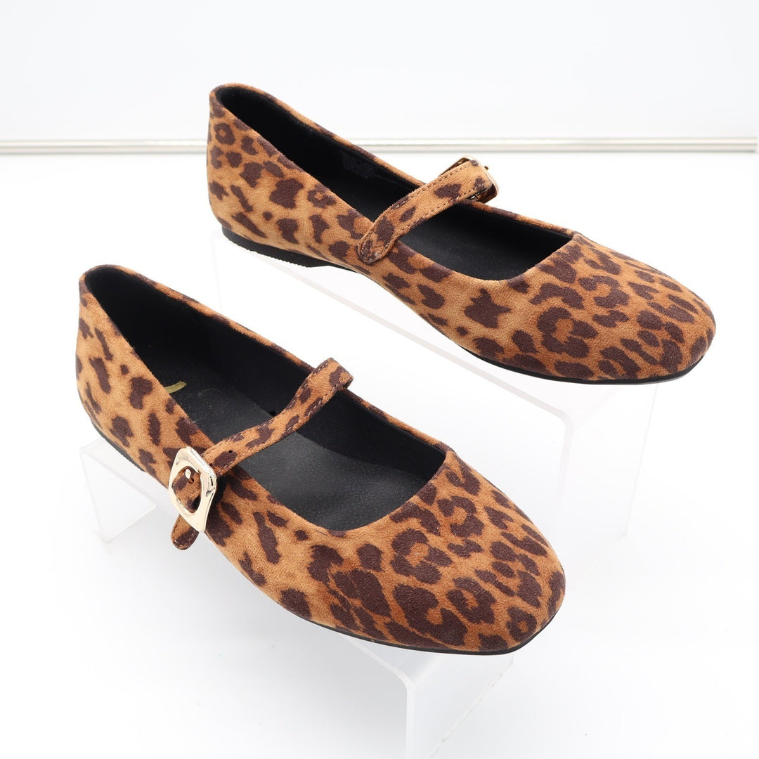 Report Womens Leopard Print Mary Jane Flats Brown Gold Buckle Shoes Size 8.5