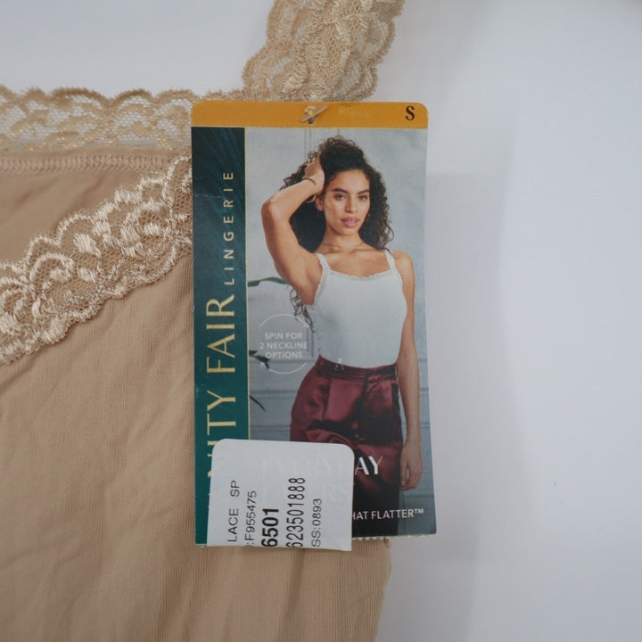 Vanity Fair Perfect Lace Spin Cami Top Womens Small Beige Stretch Lace Trim