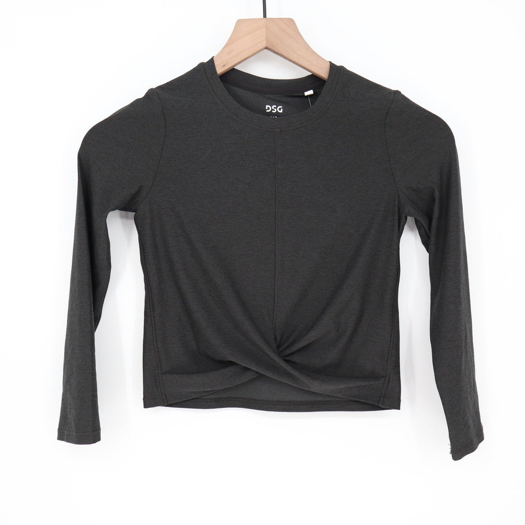 DSG Girls LS Twist Front Tee Pure Black Heather XS 6-7 Long Sleeve
