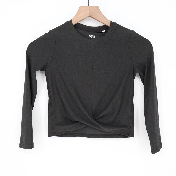 DSG Girls LS Twist Front Tee Pure Black Heather XS 6-7 Long Sleeve