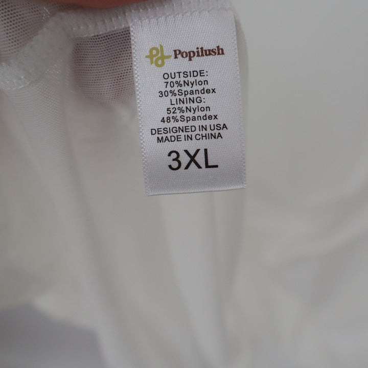 Popilush White Built-In Shapewear Mesh Maxi Dress Long Sleeve V-Neck 3XL NEW