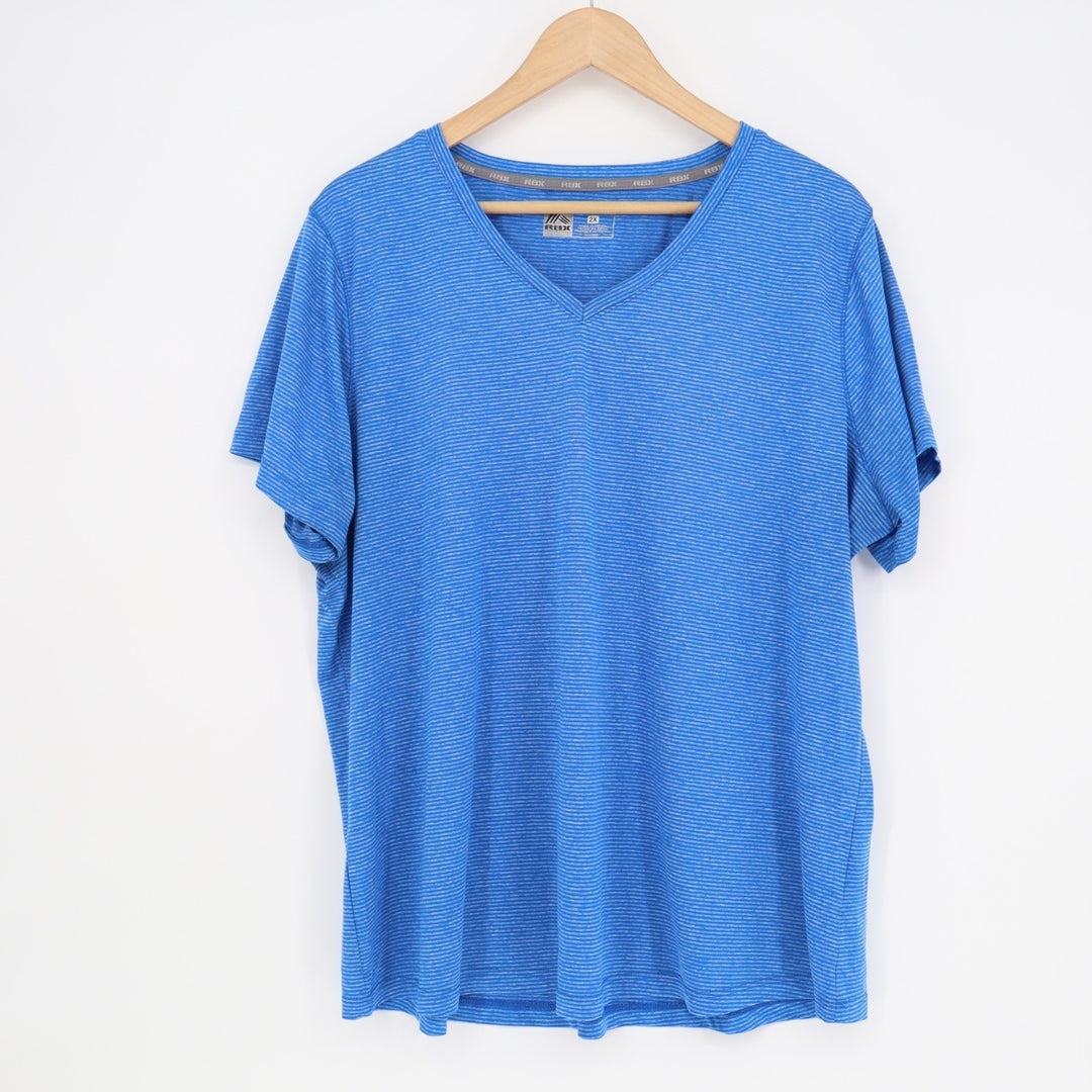 RBX Performance T-Shirt Womens 2X Blue Striped Short Sleeve V-Neck Pullover