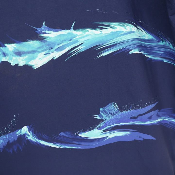 Scales Gear Marlin Strike Polo Shirt Mens Medium Navy Blue Wave Graphic