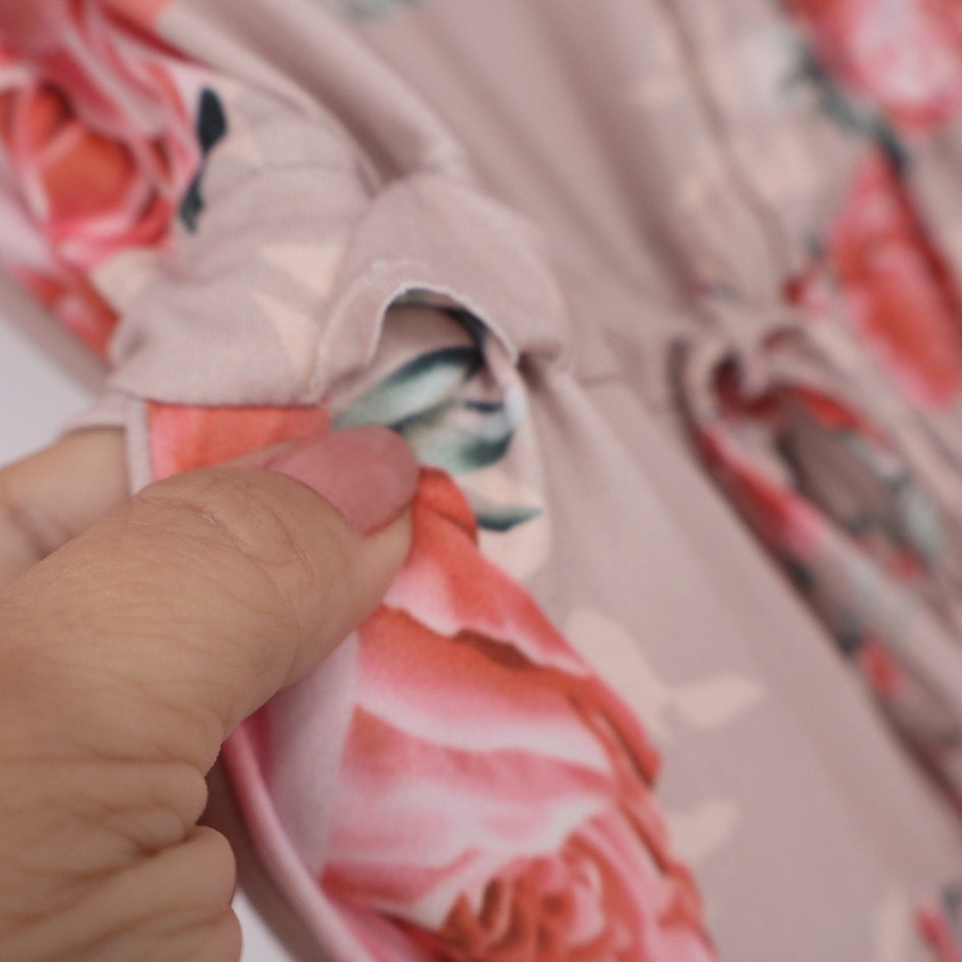 Floral Wide Leg Jumpsuit Mauve Pink Rose Print Spaghetti Strap Pockets Large