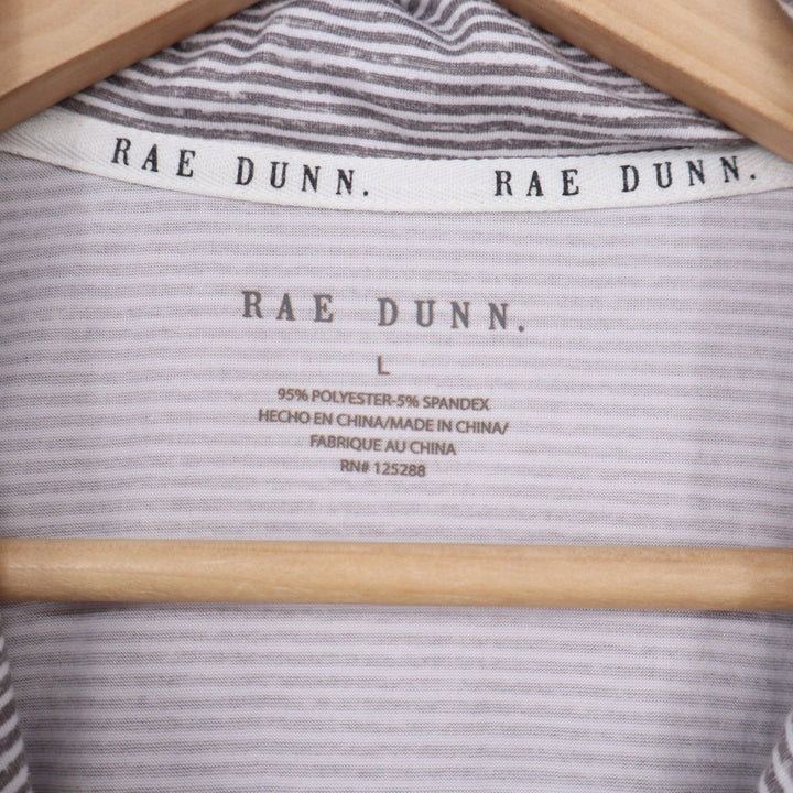 Rae Dunn Pajama Set Women's L Grey Striped Button-Down Excellent