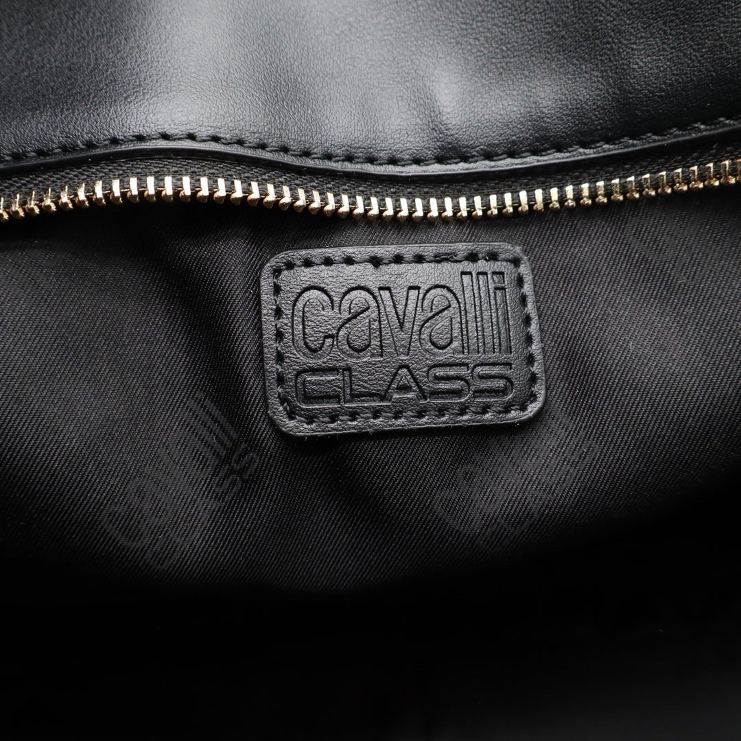 Cavalli Class Sandra Shopper Black Onyx Gold Logo Tote Bag