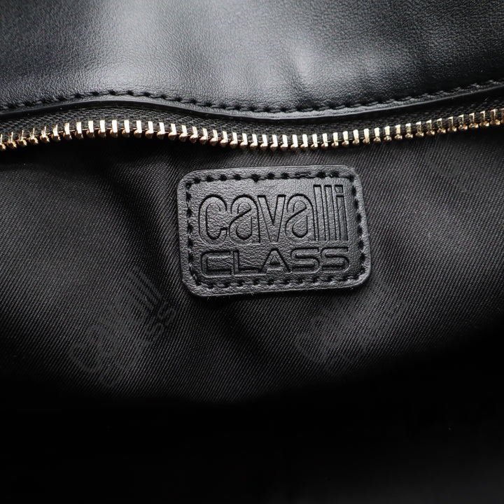 Cavalli Class Sandra Shopper Black Onyx Gold Logo Tote Bag
