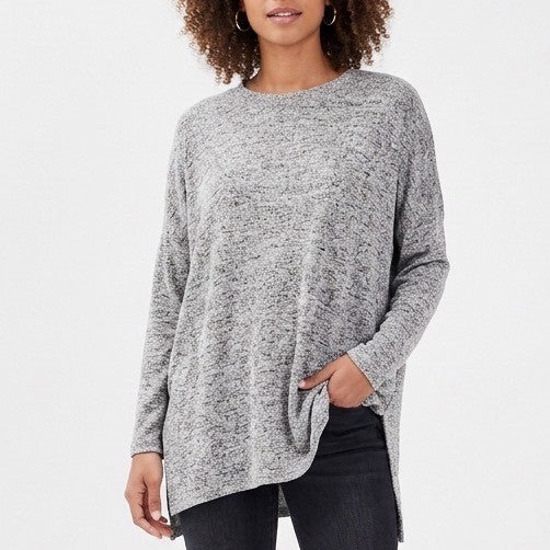 Atmosphere Sweater Women Small Heather Gray Boucle Knit High Low Hem Long Sleeve