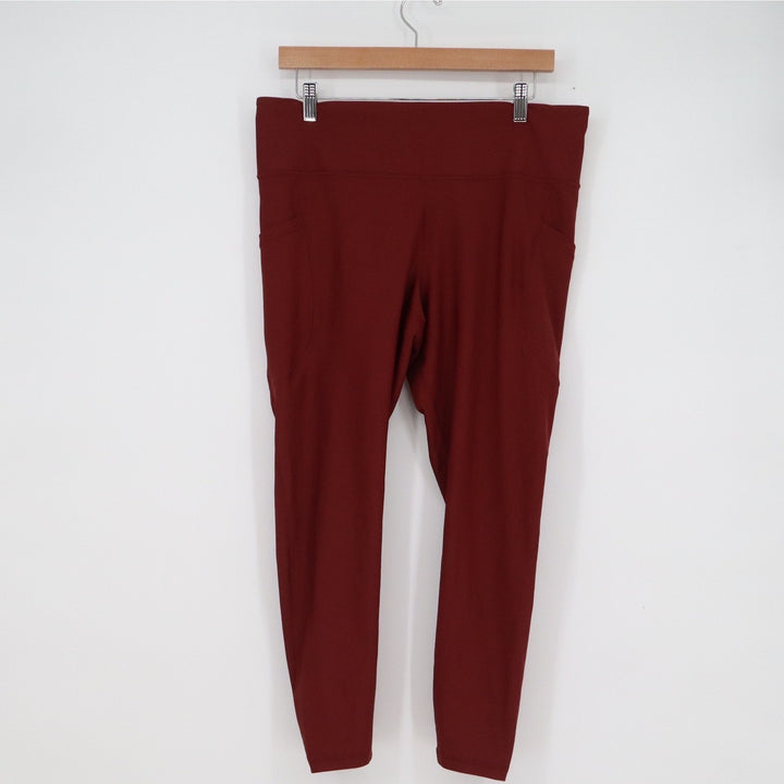 Old Navy Active Powersoft High Rise Leggings Burgundy XL Go-Dry Pockets Maroon