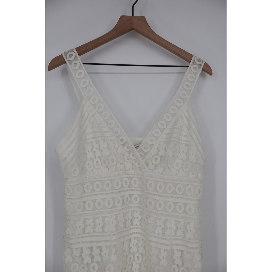 DIANE von FURSTENBERG Tiana Lace Midi Dress White Size 12 V Neck Ruffle Hem