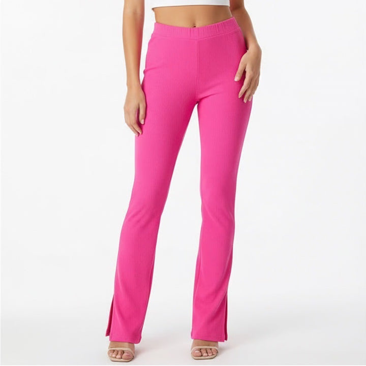 Naked Wardrobe Hot Pink Ribbed Split Hem Leggings XL