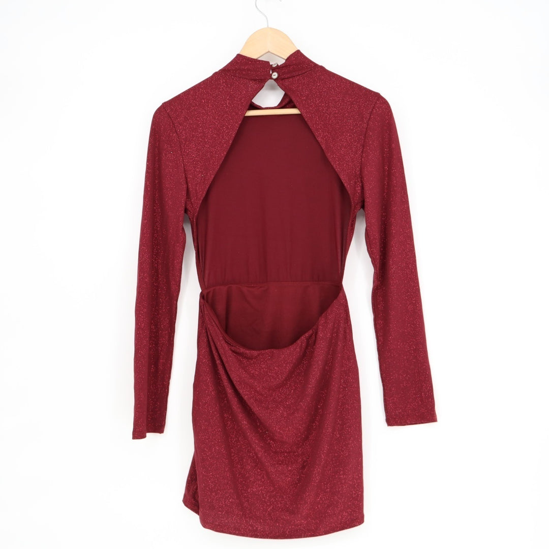 Lucy In The Sky Mini Dress Womens Large Red Back Cut Out Long Sleeve Mock Neck