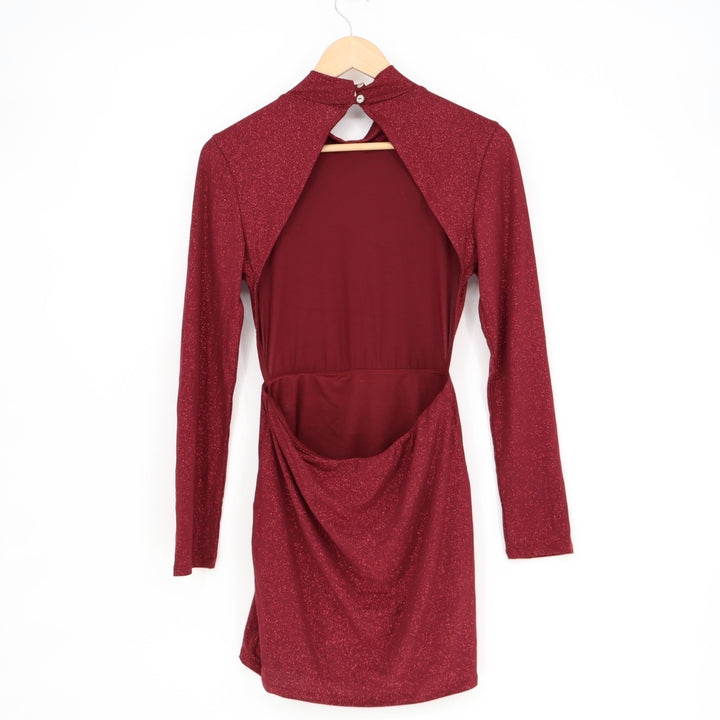 Lucy In The Sky Mini Dress Womens Large Red Back Cut Out Long Sleeve Mock Neck