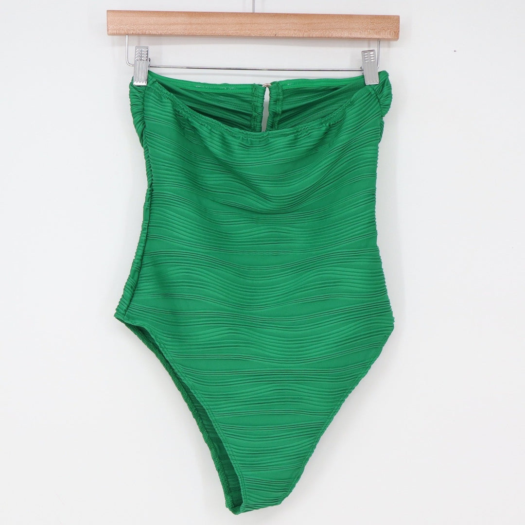 SHEIN One Piece Swimsuit Womens XS Bandeau Keyhole Textured Green Excellent