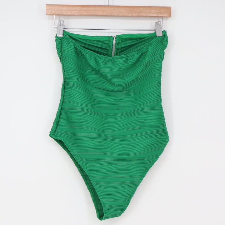 SHEIN One Piece Swimsuit Womens XS Bandeau Keyhole Textured Green Excellent