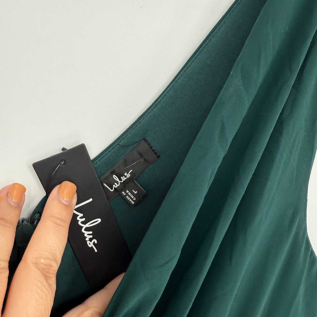 Lulus Thoughts Of Hue Emerald Green Surplice Maxi Dress Size L