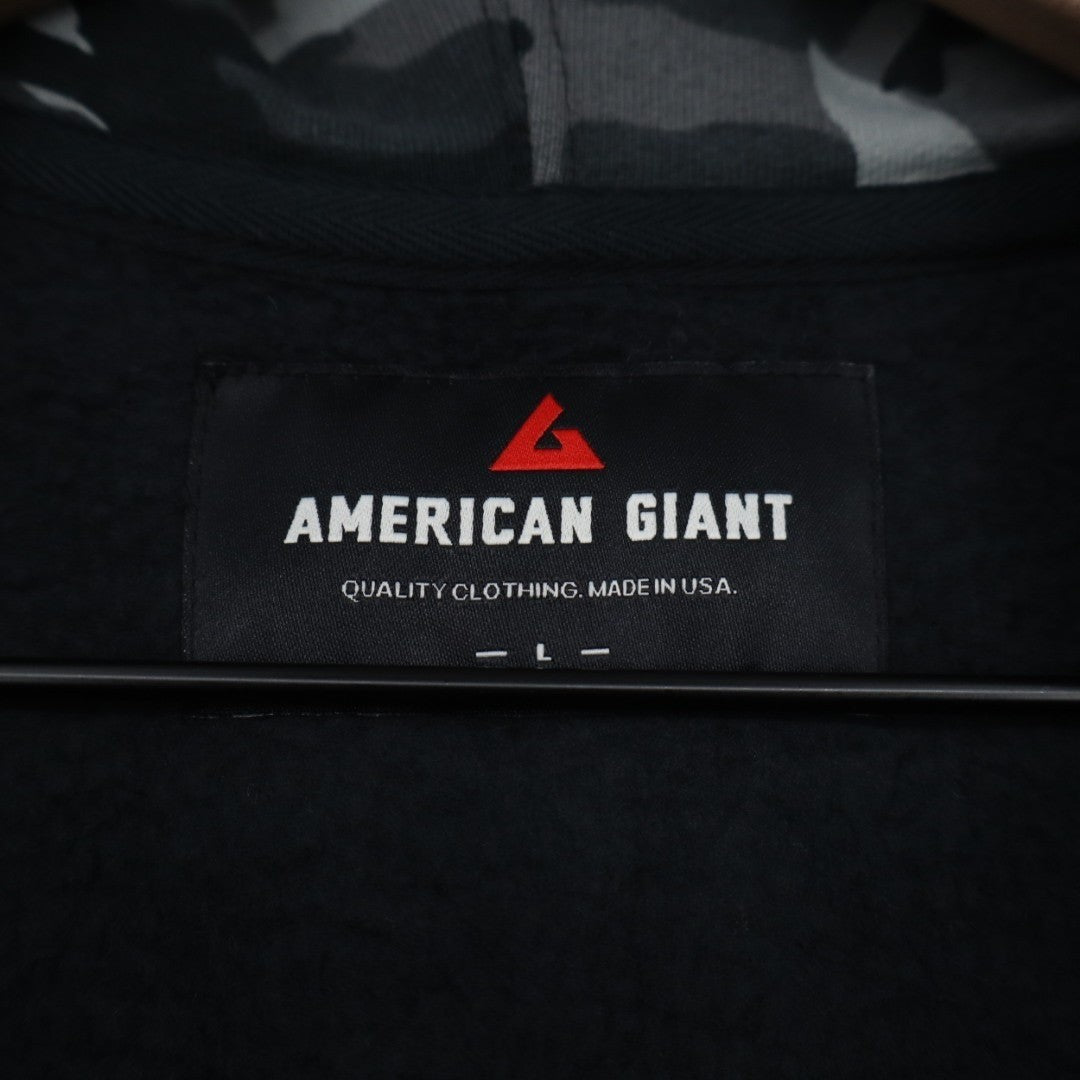 American Giant Raglan Classic Full Zip Hoodie Mens Large Black Gray Camouflage