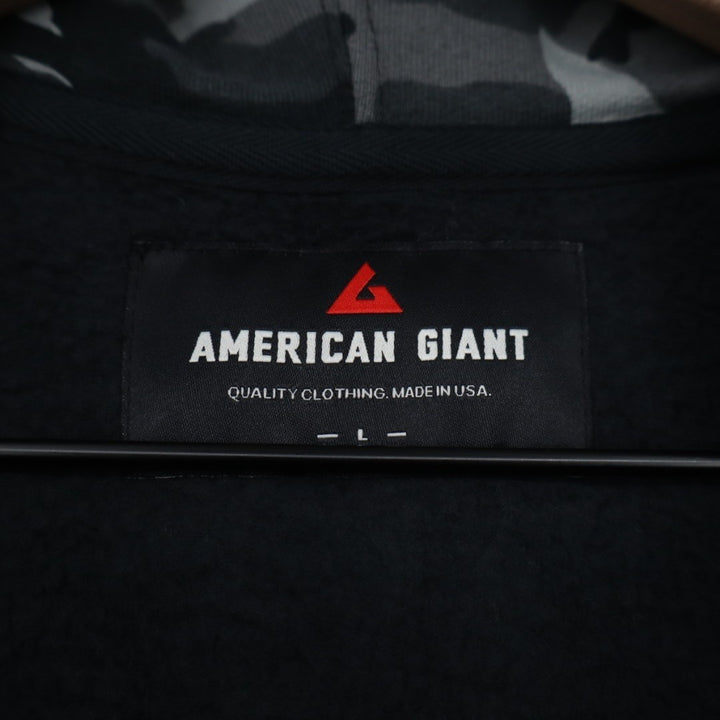 American Giant Raglan Classic Full Zip Hoodie Mens Large Black Gray Camouflage