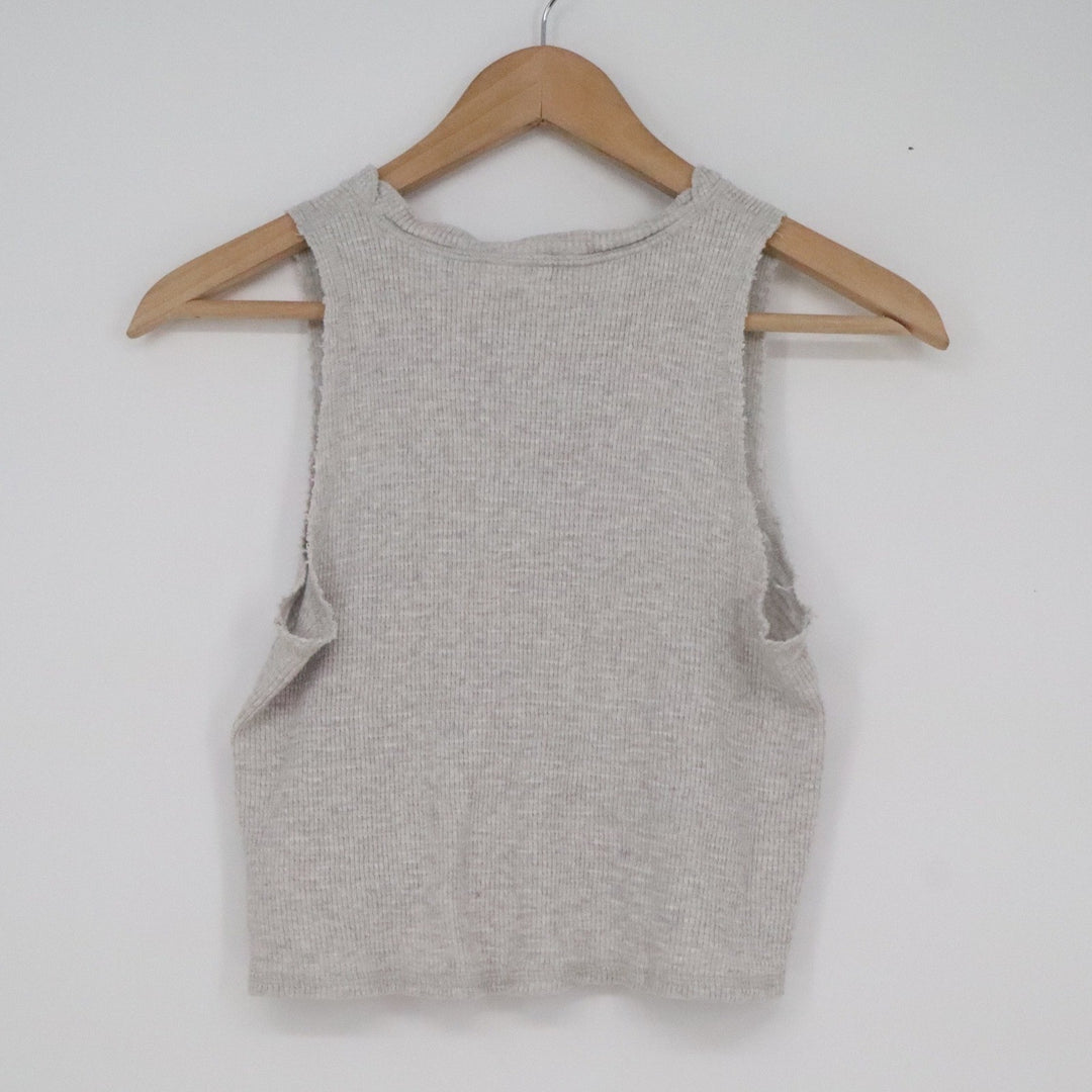 Aerie Gray Ribbed Henley Crop Tank Top Sleeveless Cotton Womens XS